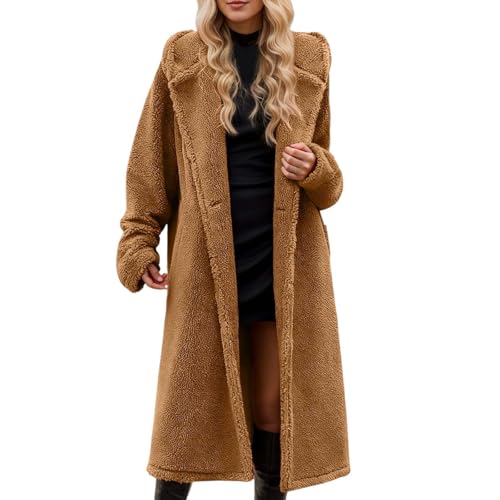 Generisch Giubbotto invernale da donna, in pile Teddy, con calda imbottitura, lungo cappotto invernale da donna, morbido, in pile, invernale, da donna, in tinta unita, in pile, O marrone, XXL
