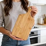 Small Bamboo Cutting Board for Kitchen (13'' x 6.5''), Wooden Cutting Board with Handle, Charcuterie Board, Cheese Board, Decorative Wooden Serving Board