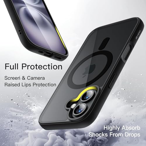 Image of Magnetic Case for iPhone 17 6.3-Inch Compatible with MagSafe, Shockproof Phone Bumper Cover, Solid Color Matte TPU Frame, Anti-Scratch Clear Back (Black)