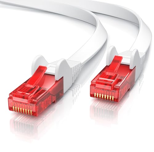 CSL - 10m Cat 6 Netzwerkkabel Flach - Gigabit Ethernet LAN - RJ45 Kabel Flachbandkabel Verlegekabel - 10 100 1000 Mbit s - Patchkabel Flachkabel - wei&szlig;