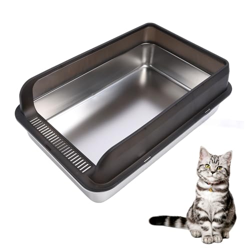 Arenero de acero inoxidable para gatos extra grande con tapa miniatura 5