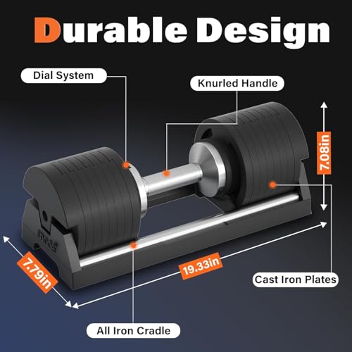 Image of SNODE AD80 Drop Proof 80 lbs Adjustable Dumbbell Set -Exhaustion Training Weights Adjustable Dumbbells with Cast Iron Plates and Cradle, Knurled Handle, Fast Adjust, Compact Home Gym Equipment for Bench & Press
