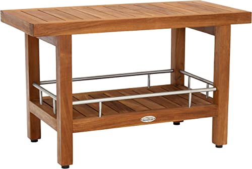 Aquateak Patented 30" Spa Teak & Stainless Shower Bench With Shelf #TOP7