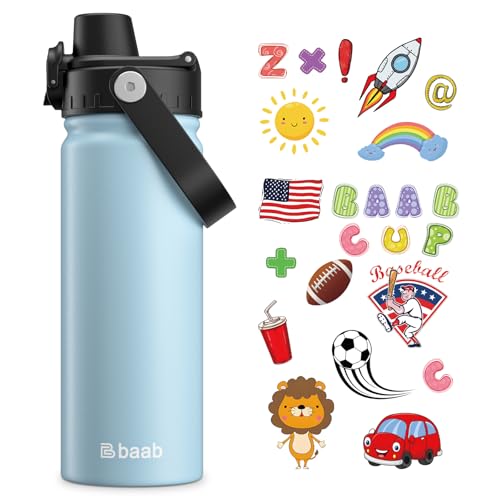 Image of baab 18oz Kids Insulated Water Bottle 18 /8 Stainless Steel Kids Cup 1 Pack | BPA-Free, DIY Stickers, Lockable Spout Lid, Leakproof & Spillproof, Easy to Clean & Carry, Gift for Boy Girl Youth School