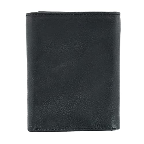 CTM Men's American Bison Leather RFID Trifold Wallet, Black2