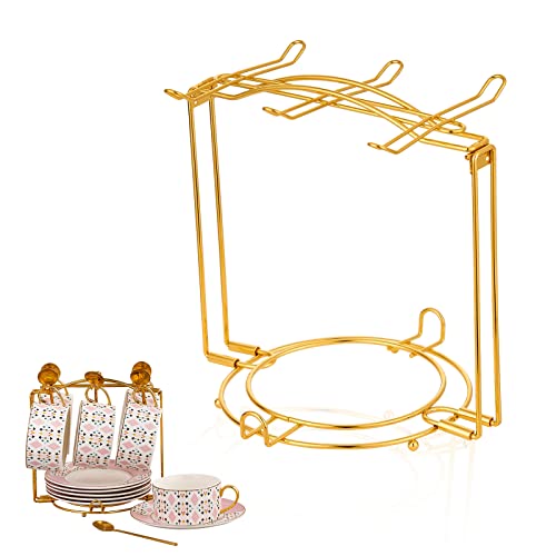 CHILDIKE Prateleira para canecas de café, suporte para canecas de chá, organizador de pratos, suporte de exibição de canecas de chá, suporte de cesta de chá de ferro, prateleira de secagem de canecas