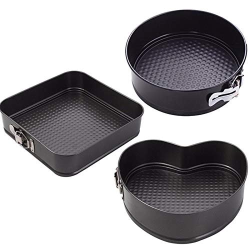 JVSISM 3Pcs/Set Non-Stick Spring Pan Detachable Bottom Baking Tray Carbon Steel Cake Mould Round/Heart Shape/Square Cake Baking Tray