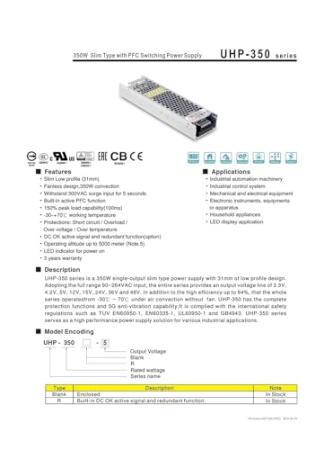 Alimentation à découpage 5V UHP-350-5 haute efficacité format slim - 3