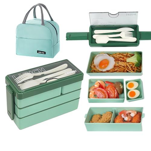 JENAGREN Bento Box Lunch Container, Stackable 3 Layers Meal Prep Salad Adult Lunch Box, Leak-Proof Sandwich Containers with Cutlery Luch bag for Adults Men Women