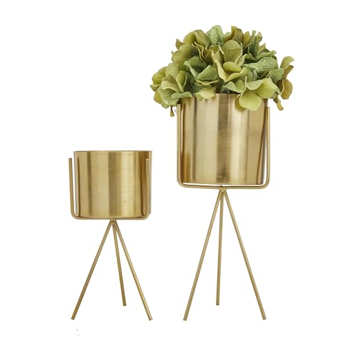 CosmoLiving by Cosmopolitan Metal Indoor Outdoor Planter Small Small Planter Pot with Removable Stand, Set of 2 Planters 12