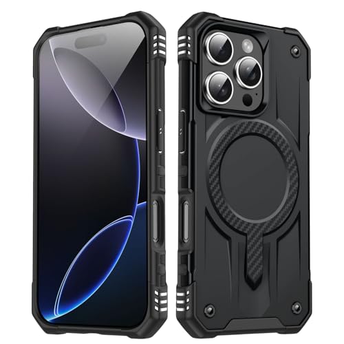 Image of Pirum for iPhone 16 Pro Max Case, Military Grade Drop Protection, Carbon Fiber Design, Shockproof, Supports Magnetic Charging Black