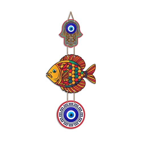 Image of Artvibes Multicolor Fish Wall Hanging for Home Entrance | Evil Eye Protection MDF Wall Decor | Lucky Fish Vastu Decorative Art for Living Room | Bedroom & Main Door | Positive Energy Gift (WH 8536N)
