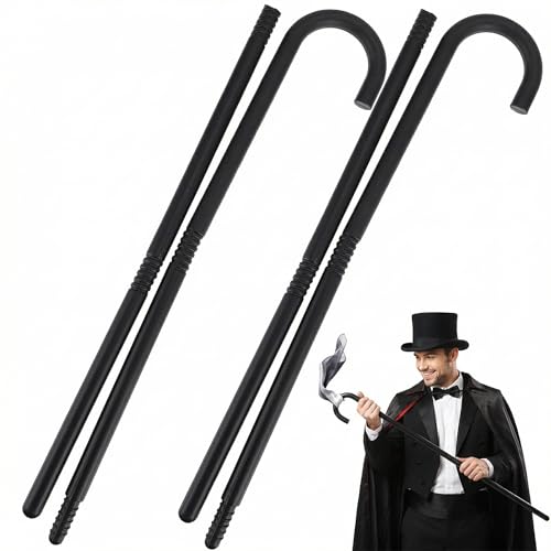 JOINPAYA Costume Canes: 39.37 Inch Magician Walking Sticks for Kids & Adults - Portable 4-Section Assembleable Black Plastic Staff Props for 1920s Mens Costume & Jazz Dance, Halloween, 2Pcs
