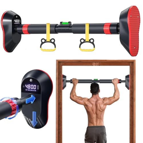 Barra de dominadas para puerta, equipo de entrenamiento de fuerza ajustable, de pie, sin tornillos, cuenta calorías y tiempo, entrenamiento de gimnasio en casa, se adapta a 120-160 cm