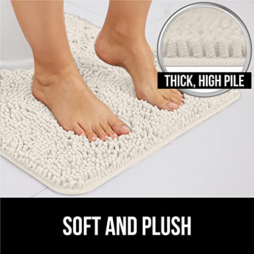 Image of Gorilla Grip Plush Absorbent Shaggy Chenille Bath Rug Mat for Toilet Base with Rubber Backing, Machine Washable, Microfiber Bathroom Contour Mats for Toilets, Bath Room Decor, Square, 22.5x19.5, Cloud