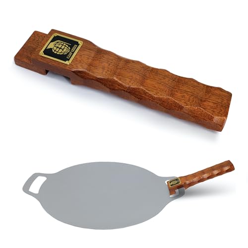 CAMPGEEKSマルチグリドル 取っ手 マルチグリドル 33cm対応/マルチグリドル 29-34cm対応 名栗加工木製グリップ 鉄板取っ手 工真鍮金属の名札デザイン マルチグリドル用のハンドルウッドカバー 火傷防止 取付簡単