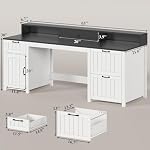 SEDETA Farmhouse 63" Executive Desk, Home Office Desk with File Drawer and Monitor Stand, Computer Desk with Drawers and Storage Cabinet, Wood Desk for Work Study Writing, White - Image 2