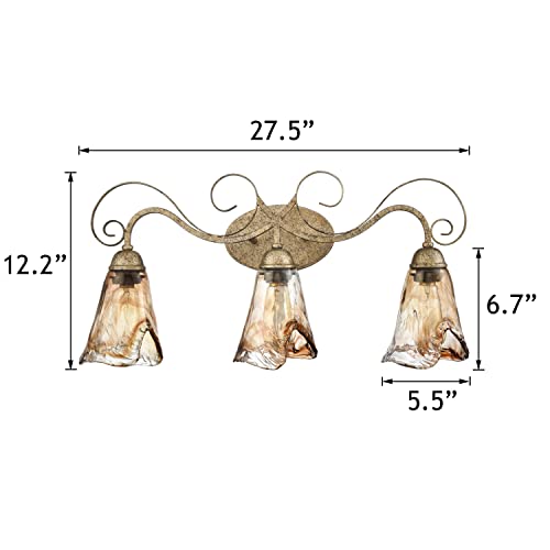 Danseer Vintage Vanity Light Fixture Rustic Bathroom Wall Sconce 3-Light With Amber Glass Shade #TOP6