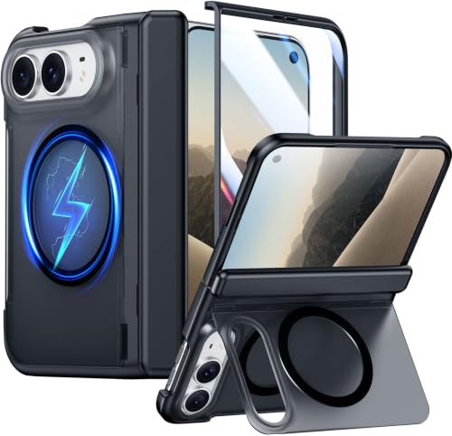 SPIDERCASE Magnetic for iPhone Duo Case, Built-in Stand, Black | Built-in [Screen Protector] [Stable Kickstand] [Hinge Protection] [Compatible with Magsafe] Military Grade Protective Cover - image 1