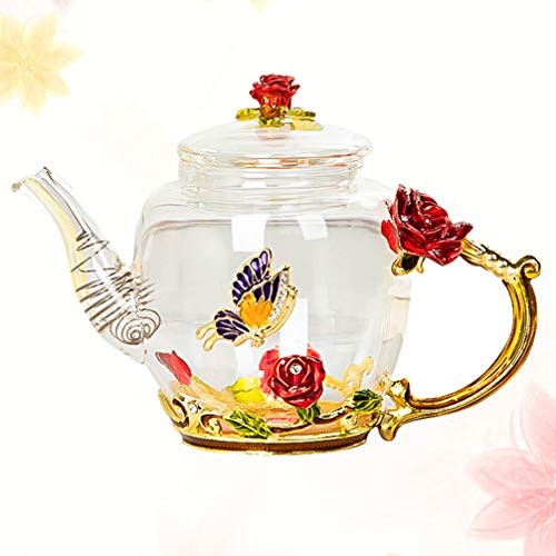 Chaleira de vidro elegante Cabilock com estampa de flores coloridas e padrão de chá com tampa floral