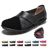 Mocassins en daim pour femme, mocassins orthopédiques en cuir respirant Moccasins plats Chaussures de conduite Chaussures de travail Bureau Nursing Shoes, Noir , 37 EU