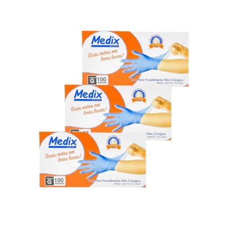 Kit 3 Caixas De Luvas Descartáveis Nitrílicas Azul Sem Pó Caixas Com 100 Unidades (G)