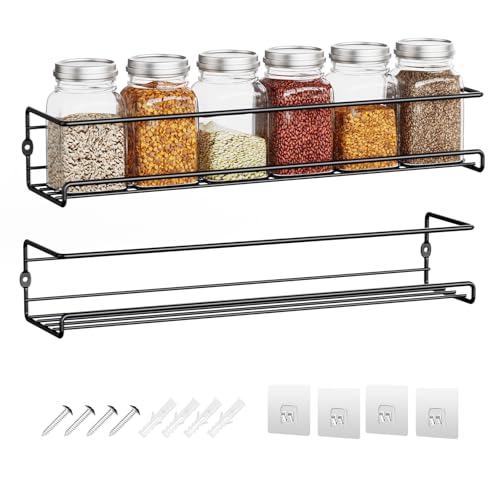 Miorkly Gewürzregal Wand 2-Teiliges Set Metall Gewürzständer, Schwarz Gewürzregal Hängend Ohne Bohren, Benutzt als Küchenschrank Organizer Küchenregal Wand Küchenregal Für Gewürze-29×8×6CM Miorkly Gewürzregal Wand 2-Teiliges Set Metall Gewürzständer, Schwarz Gewürzregal Hängend Ohne Bohren, Benutzt als Küchenschrank Organizer Küchenregal Wand Küchenregal Für Gewürze-29×8×6CM