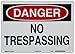 Brady 95363 14" Width x 10" Height B-555 Aluminum, Black and Red on White Admittance Sign, Header "Danger", Legend "No Trespassing"