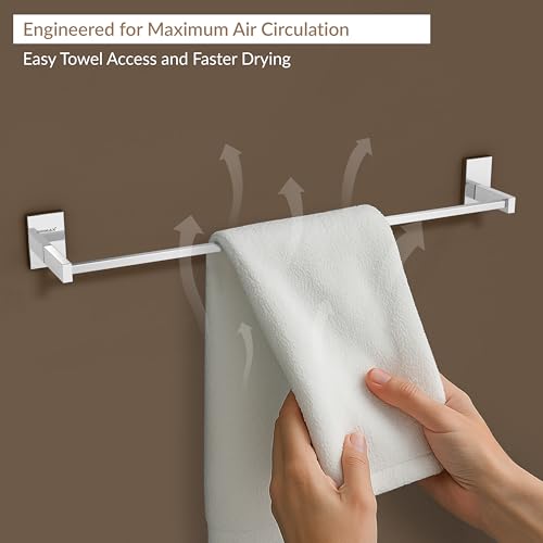 Image of Plantex (Primax) 304 Grade Stainless Steel Towel Holder for Bathroom /Towel Hanger for Kitchen /Single Towel Rod /Bathroom Accessories - iris (24-inch) Chrome