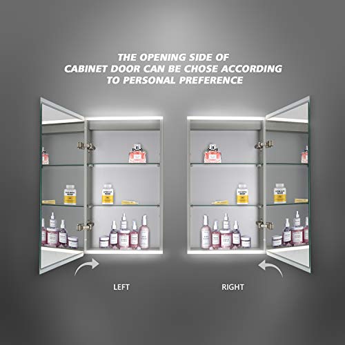ExBrite LED Bathroom Medicine Cabinet with Mirror, 3-Layer Storage Shelves, Flexible Assembly, 15\'\'x26\'\', Intelligent Switch, IP44, Aluminum Frame, Casement Door, Surface mounting only. - Thumbnail 2