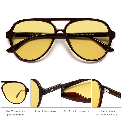 Image of SOJOS Classic Polarized Aviator Sunglasses for Women Men, Retro Trendy Aviators Shades SJ2201