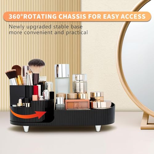 Image of Kesi Rotating Makeup Organizer For Vanity, Large Capacity for Cosmetics 360 Rotating Bathroom Organizer, Cosmetic Perfume Storage Organizer for Dressing Table Countertop Makeup Room (Black)
