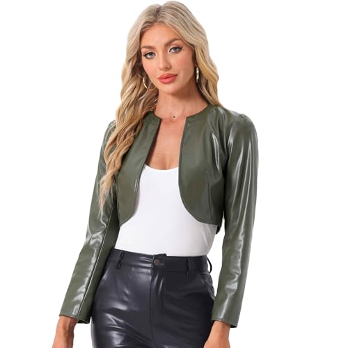 Allegra K Faux Leather Jacket for Women's Open Front Long Sleeve