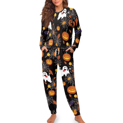 Womens Pajama Set Two Piece Long Sleeve Sleepwear with Pants Plus Size Casual Loose Soft Loungewear with Pockets