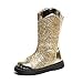 Girls Glitter Riding Boots for Prom Party Chunky Heels Fashion Sequin Leather Mid Calf Boots Stylish Winter Casual Shoes for Old Children