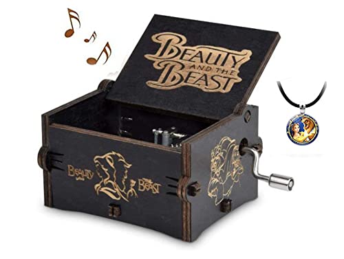 Boîte à musique en bois à manivelle avec collier La Belle et la Bête Boîte à musique cadeau d'anniversaire Cover
