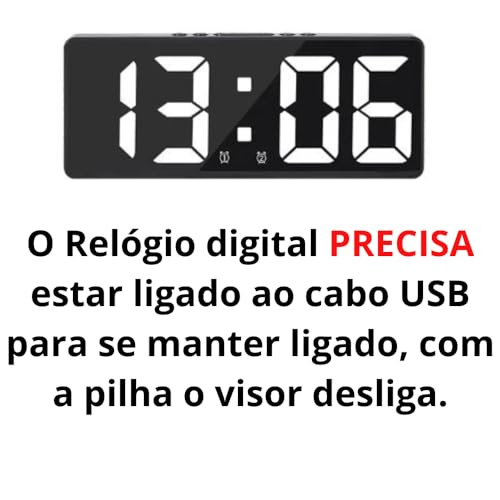 Relógio Despertador Digital Mesa LED Espelhado Visor 12/24H Relógio de Mesa Com Alarme Para Casa Esc