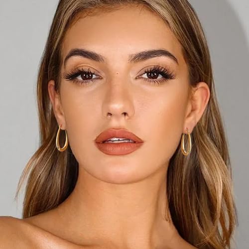 Gacimy Chunky Hoop Earrings for Women, 14K Gold Plated Oval Hoop Earrings with 925 Sterling Silver Post4