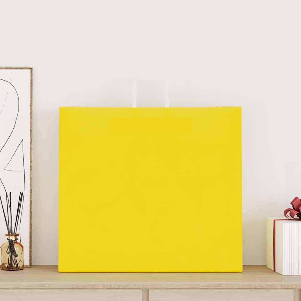 Papiertüten aus Kraftpapier, 250 Stück, mit gelben Griffen, 54 x 15 x 49 cm, Geschenktüten aus Papier für Einkaufen, Partys und nachhaltige Verpackung