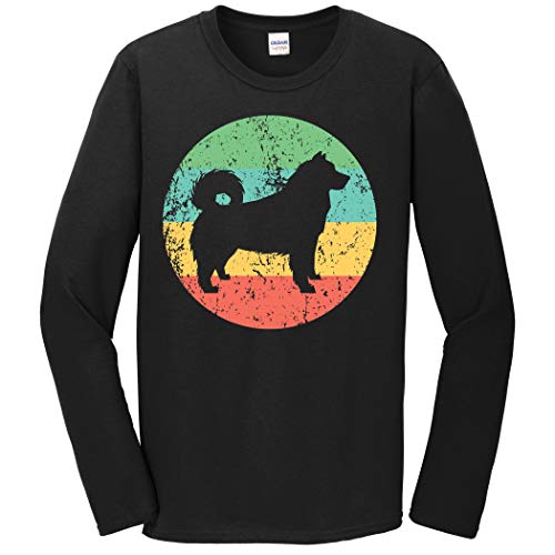 Alaskan Malamute Long Sleeve Shirt - Retro Alaskan Malamute Dog T-Shirt, Large Black