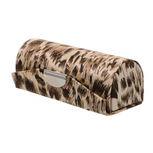 Healeved Leopard Print Satin Lipstick Box Mini Cosmetic Organizer with Embroidery Protective Case for Travel and Daily Use 3.35X3.35X3.35 Inch