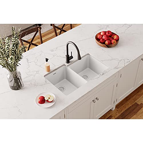 Elkay Elgu250Rwh0 Quartz Classic Offset Double Bowl Undermount Sink, White #TOP1