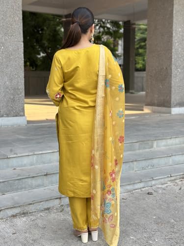 Image of VredeVogel Women's Viscose Silk Blend Straight Kurta Pant Set with Printed Dupatta for Festive & Casual Ethnic Kurta Sets