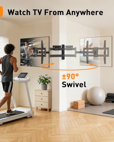 Image of Perlegear Long Arm TV Wall Mount Full Motion with Surge Protection Power Strip for 38-75 Inch TVs, Corner TV Mount with 31.5″ Long Extension, Swivel, Tilt, Max VESA 600x400mm, Holds up to 100 lbs