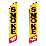 FFN Pack 2 - Smoke Shop Swooper Feather Banner Flag for Outdoor Advertising Sign with 2 Pole Kits and 2 Ground Stakes