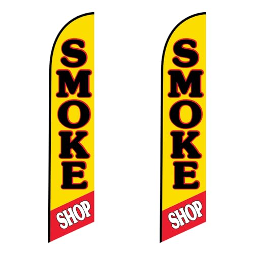 FFN Pack 2 - Smoke Shop Swooper Feather Banner Flag for Outdoor Advertising Sign with 2 Pole Kits and 2 Ground Stakes