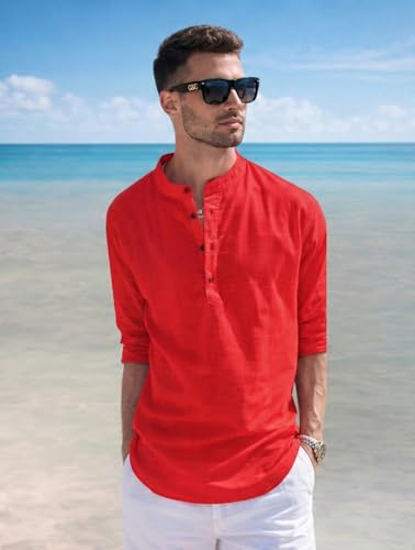 Image of Men's Cotton Blend Straight Kurta Shirt Combo with Mandarin Collar - Slim Fit Casual Short Kurti Set Featuring Textured Slub Fabric and Roll-Up Full Sleeves