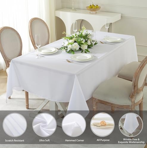 Craft And Party Rectangle Tablecloth, 70 x 120 Inch White Tablecloth, Polyester Fabric Washable Table Cloth for Home, Party, Wedding or Restaurant Use.