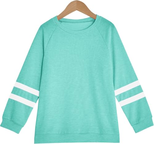 Image of Apbondy Girls Shirts Casual Long Sleeve Crewneck Loose Striped Sweatshirts Pullover Tops