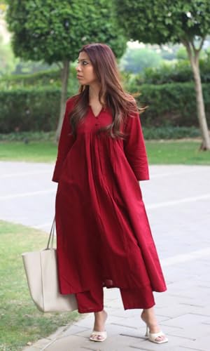 Image of GoSriKi Women's Rayon Viscose Ethnic Co-Ord Set | Kurta Pant Set | Kurta Palazzo Set | Stylish Cotton Suit Set for Women